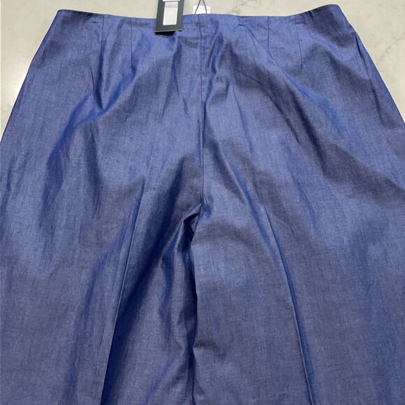 Misook NEW Zip Fly Wide Leg Pants Womens Medium x33" Blue Cotton Pockets Pleated - Picture 9 of 14